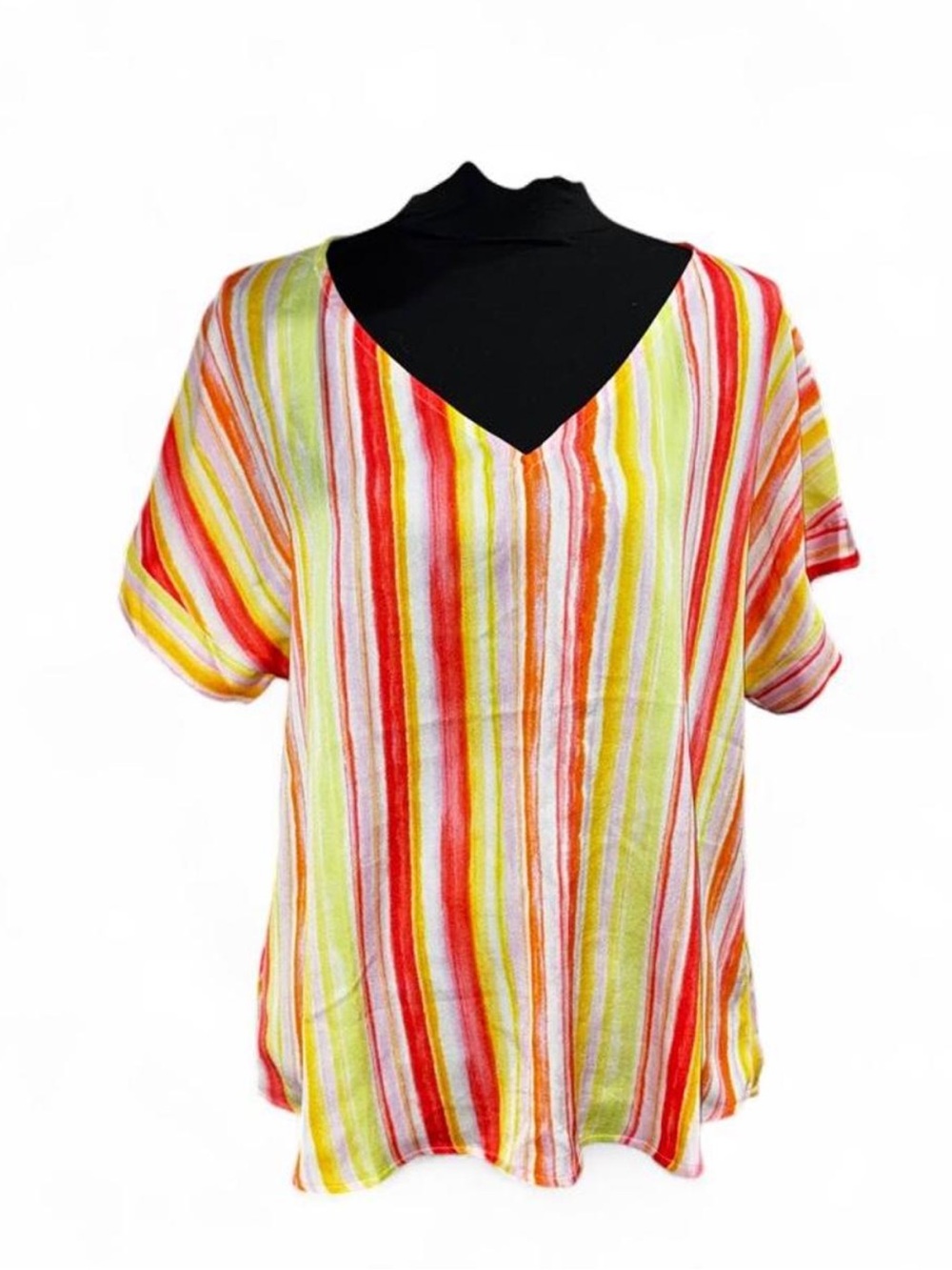 Emily Wonder V-Neck Short Sleeve Stripe Tee in Yellow & Red